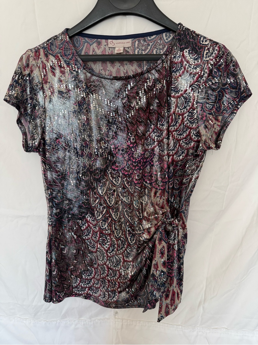Coldwater Creek Pink Navy Multicolor Paisley Short-Sleeve Top